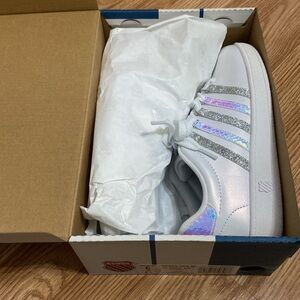 K-Swiss Classic VN White Sneakers with Silver Accents